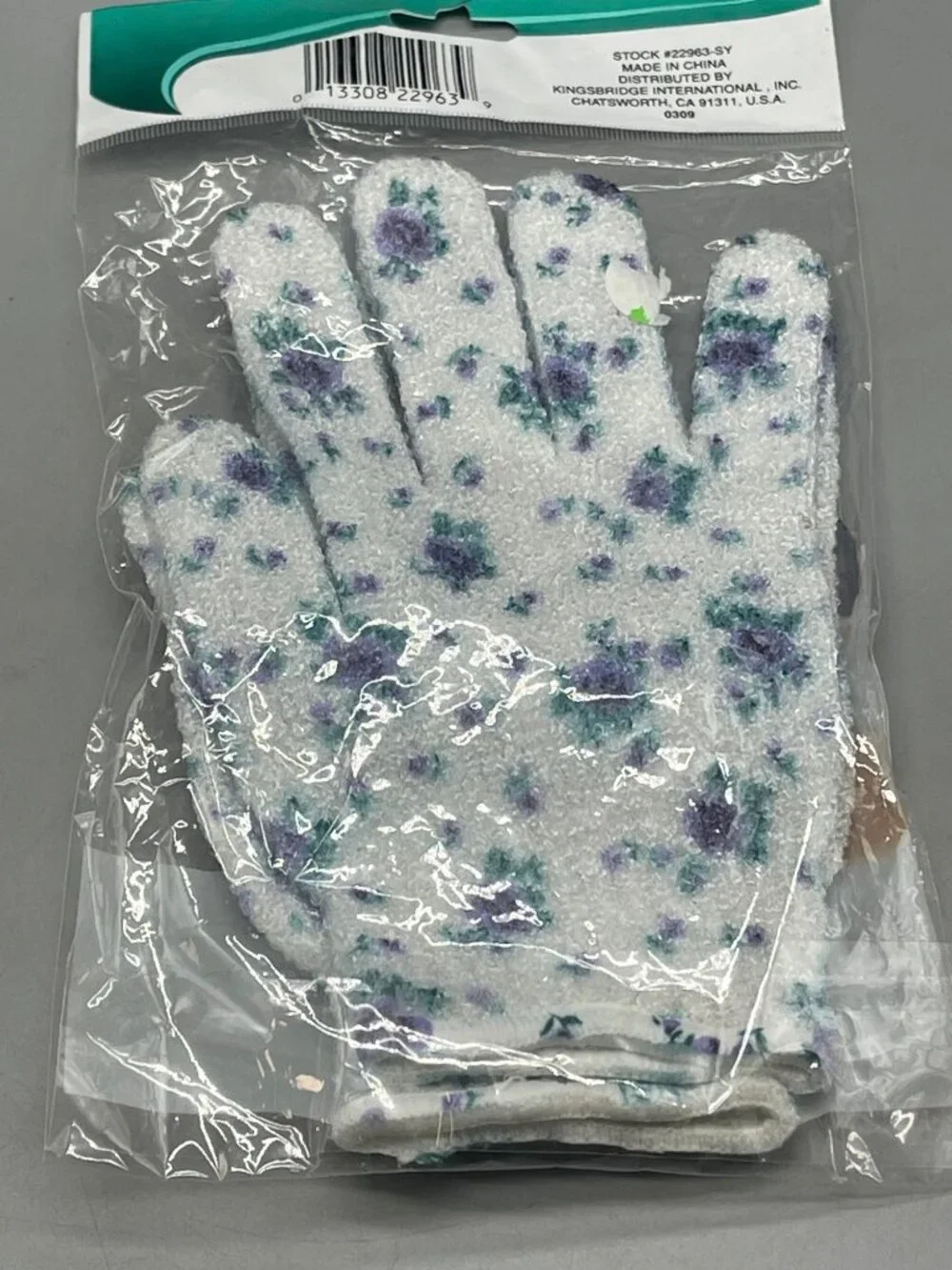 Bath gloves set of 2 floral green purple length 7.5